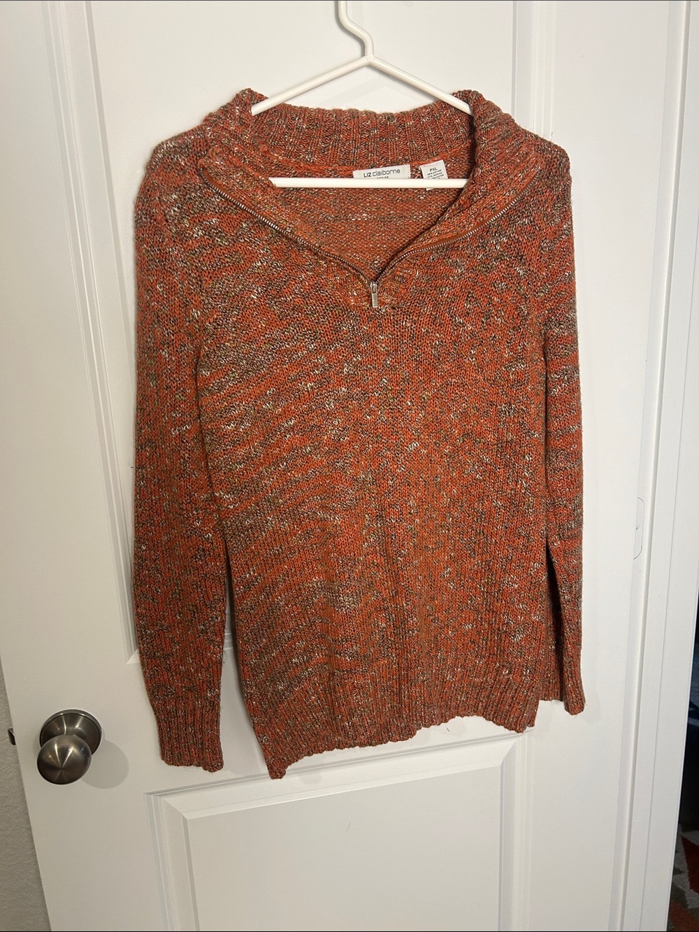 Vintage Liz Claiborne Marled Orange Half-Zip Turtleneck Sweater